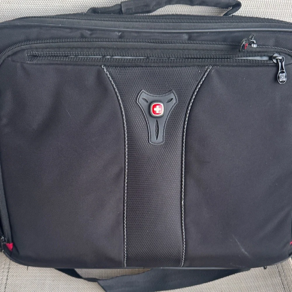 SwissGear Black Laptop Briefcase with Red Accent Logo